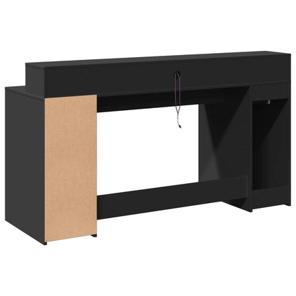Skrivbord med LED svart 160x55x91 cm konstruerat trä