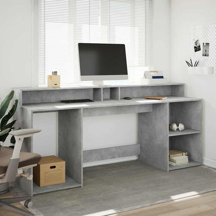 Skrivbord med LED betonggrå 200x55x91 cm konstruerat trä