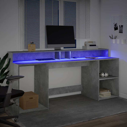 Skrivbord med LED betonggrå 200x55x91 cm konstruerat trä
