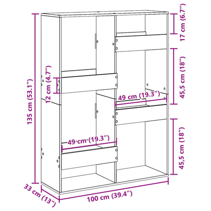 Rumsavdelare rökfärgad ek 100x33x135 cm konstruerat trä