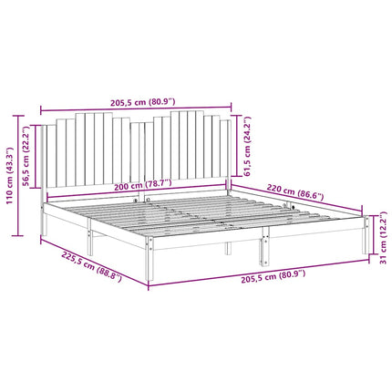 Sängram Utan Madrass Extra Lång Massivt Trä