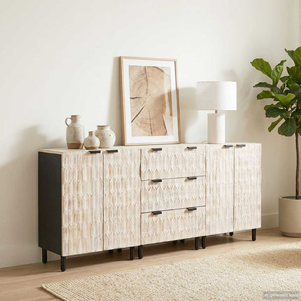 Sideboard 3 pcs Vit Tvätt Finish 180 x 33 x 75 cm