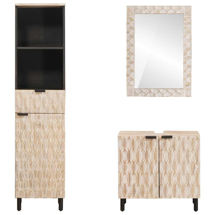 Badrum Set med låda 3 pcs Vit Tvätt Finish Massivt mangoträ
