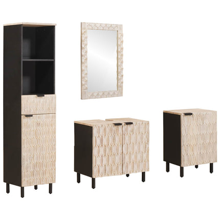 Badrum Set med låda 4 pcs Vit Tvätt Finish Massivt mangoträ