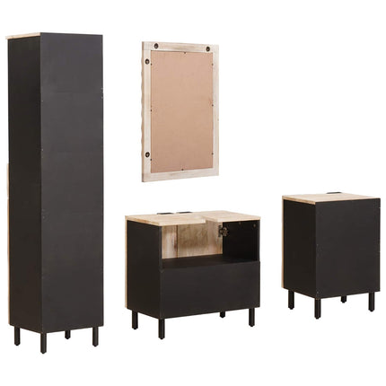 Badrum Set med låda 4 pcs Vit Tvätt Finish Massivt mangoträ