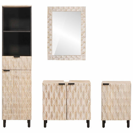 Badrum Set med låda 4 pcs Vit Tvätt Finish Massivt mangoträ