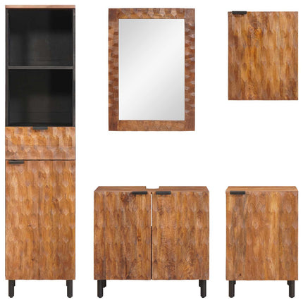 Badrum Set med låda 5 pcs Akaciabrun finish Massivt mangoträ