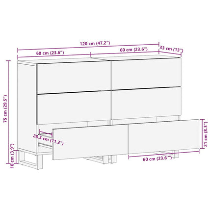 Skänksats 2 pcs Naturfärg 120 x 33,5 x 75 cm Massivt mangoträ