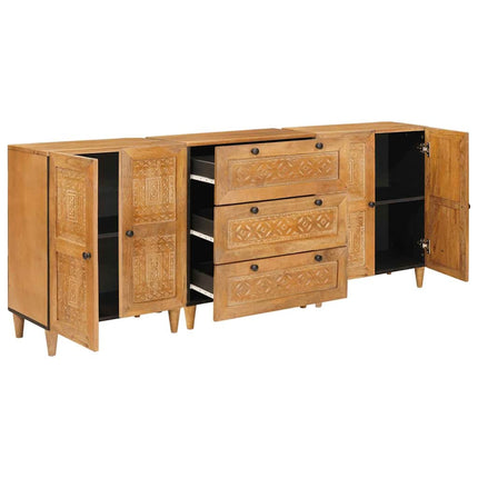 Sideboard 3 st 180 x 33,5 x 75 cm massivt mangoträ Brun