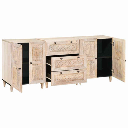 Sideboard 3 pcs Vit 180 x 33,5 x 75 cm massivt mangoträ