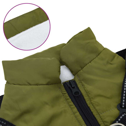 Hundtäcke med sele vattentät reflex armégrön L28