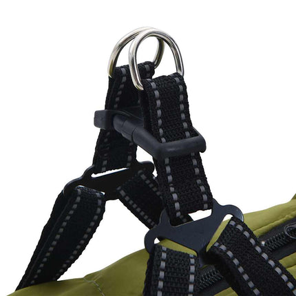 Hundtäcke med sele vattentät reflex armégrön L40