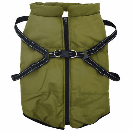 Hundtäcke med sele vattentät reflex armégrön L48
