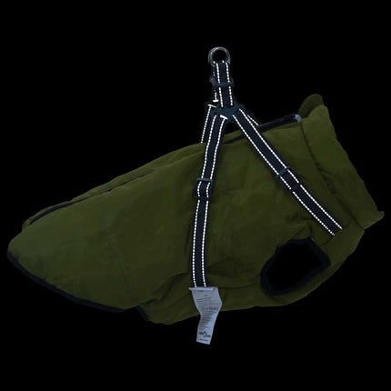 Hundtäcke med sele vattentät reflex armégrön L68