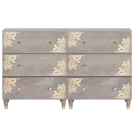 Sideboard med låda 2 pcs Grå 60 x 33 x 75 cm Massivt mangoträ