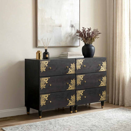 Sideboard med låda 2 pcs Svart 60 x 33 x 75 cm Massivt mangoträ