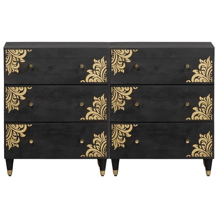 Sideboard med låda 2 pcs Svart 60 x 33 x 75 cm Massivt mangoträ