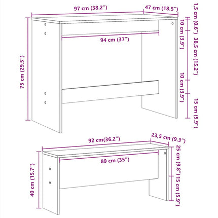 Matbord Med Bänkar 3 Delar Konstruerat Trä