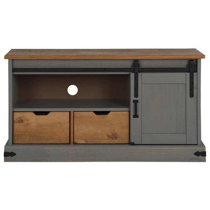 TV-bänk HALDEN med skjutdörr grå 110x40x60 cm massivt trä