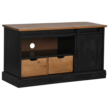 TV-bänk HALDEN med skjutdörr svart 110x40x60 cm massivt trä