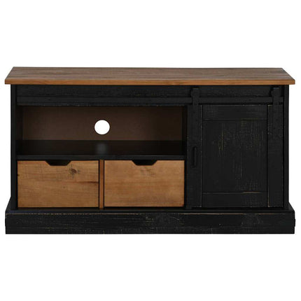 TV-bänk HALDEN med skjutdörr svart 110x40x60 cm massivt trä