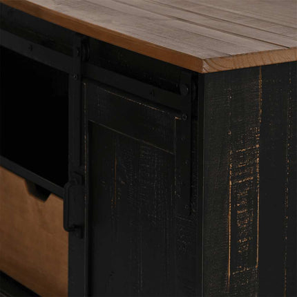 TV-bänk HALDEN med skjutdörr svart 110x40x60 cm massivt trä