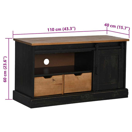 TV-bänk HALDEN med skjutdörr svart 110x40x60 cm massivt trä