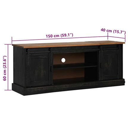 TV-bänk HALDEN 2 skjutdörrar svart 150x40x60 cm massivt trä