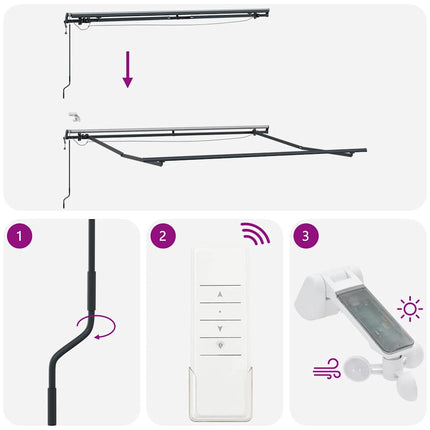 Markis automatiskt infällbar med LEDs vinröd 300x250 cm