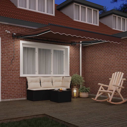 Markis automatiskt infällbar med LEDs brun 300x250 cm
