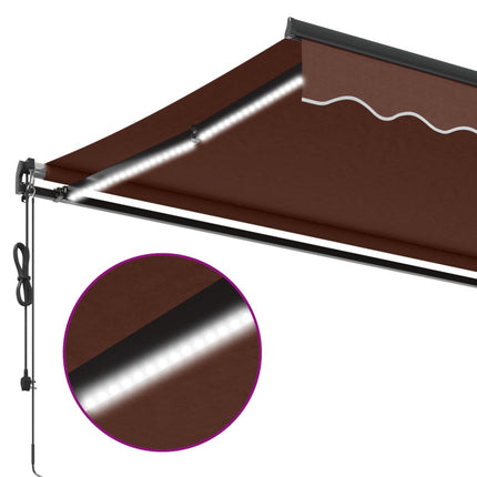 Markis automatiskt infällbar med LEDs 350x250 cm brun