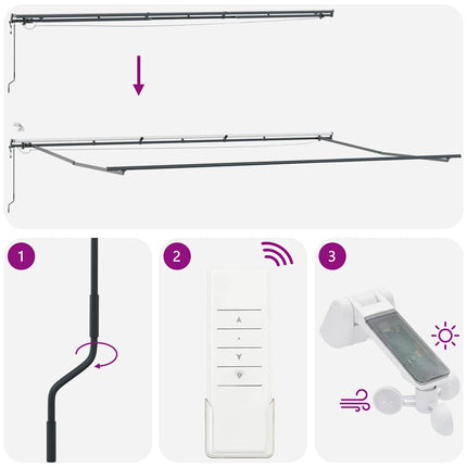 Markis automatiskt infällbar med LEDs 600x300 cm brun
