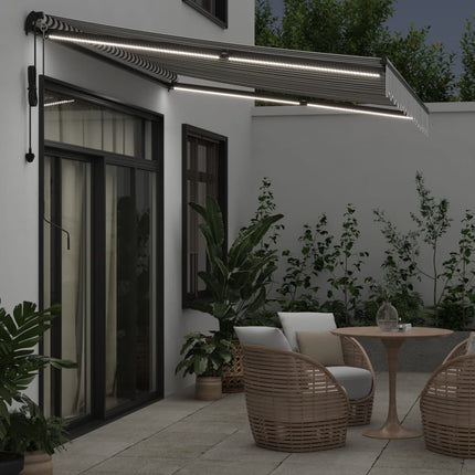 Markis automatiskt infällbar med LEDs antracit&vit 300x250 cm