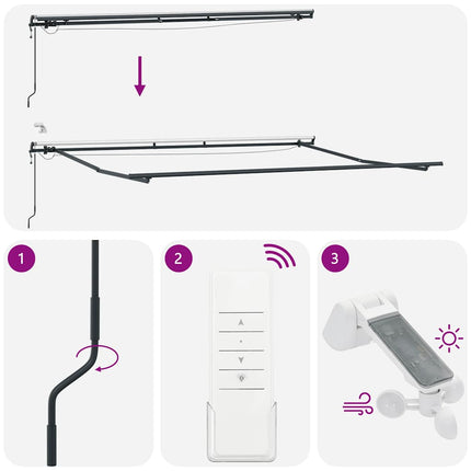 Markis automatiskt infällbar med LEDs antracit&vit 400x300 cm