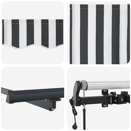 Markis automatiskt infällbar antracit och vit 600x300 cm