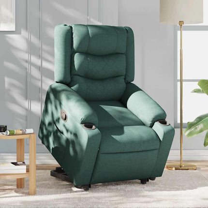 Reclinerfåtölj med uppresningshjälp mörkgrön tyg