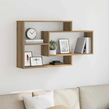 Vägghylla hantverksmässig ek 104x20x58,5 cm konstruerat trä