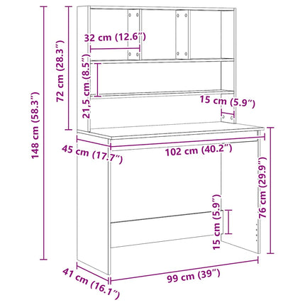Skrivbord med hyllor artisan ek 102x45x148 cm konstruerat trä