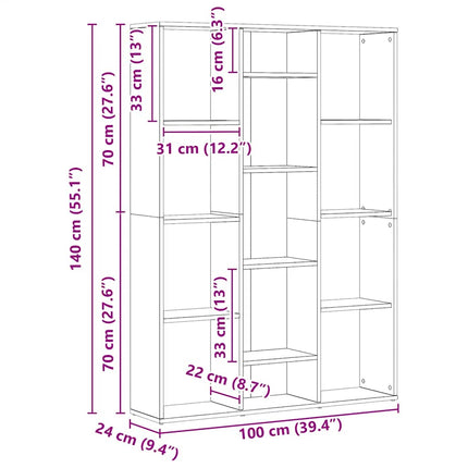 Rumsavdelare/bokhylla ek 100x24x140 cm konstruerat trä