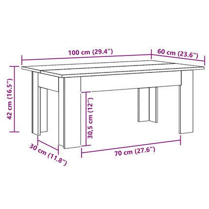 Soffbord artisan ek 100x60x42 cm konstruerat trä