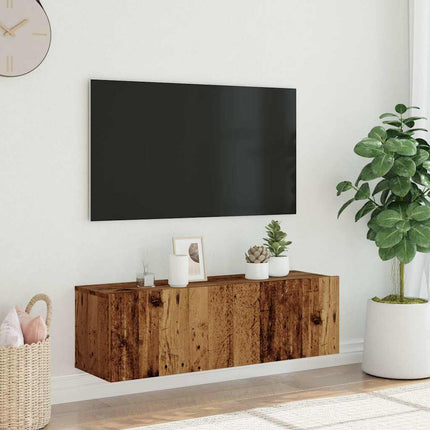 Väggmonterad tv-skåp åldrat trä 100x30x30 cm konstruerat trä