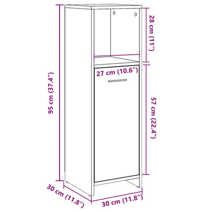 Badrumsskåp betonggrå 30x30x95 cm konstruerat trä