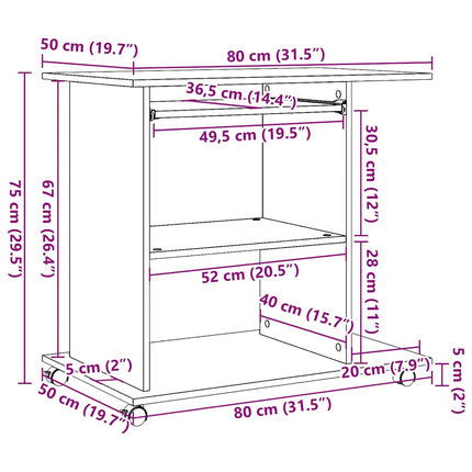 Datorbord åldrat trä 80x50x75 cm konstruerat trä