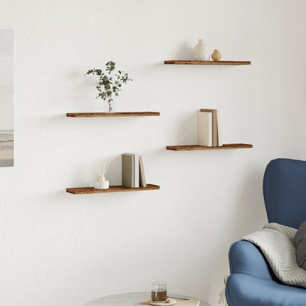 Vägghyllor 4 st åldrat trä 40x10x1,5 cm konstruerat trä