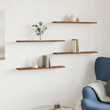 Vägghyllor 4 st åldrat trä 60x20x1,5 cm konstruerat trä