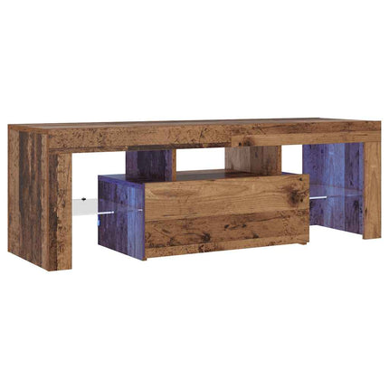 TV-bänk med LED-lampor åldrat trä 120x36,5x40cm konstruerat trä