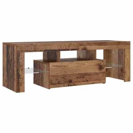 TV-bänk med LED-lampor åldrat trä 120x36,5x40cm konstruerat trä