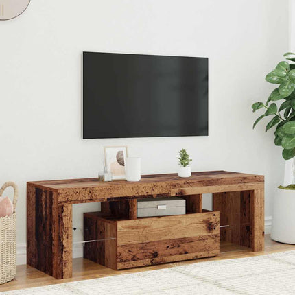 TV-bänk med LED-lampor åldrat trä 120x36,5x40cm konstruerat trä