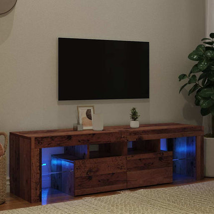 TV-bänk med LED-lampor åldrat trä 140x36,5x40cm konstruerat trä