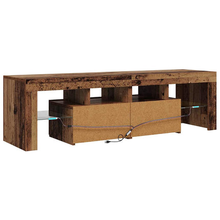 TV-bänk med LED-lampor åldrat trä 140x36,5x40cm konstruerat trä